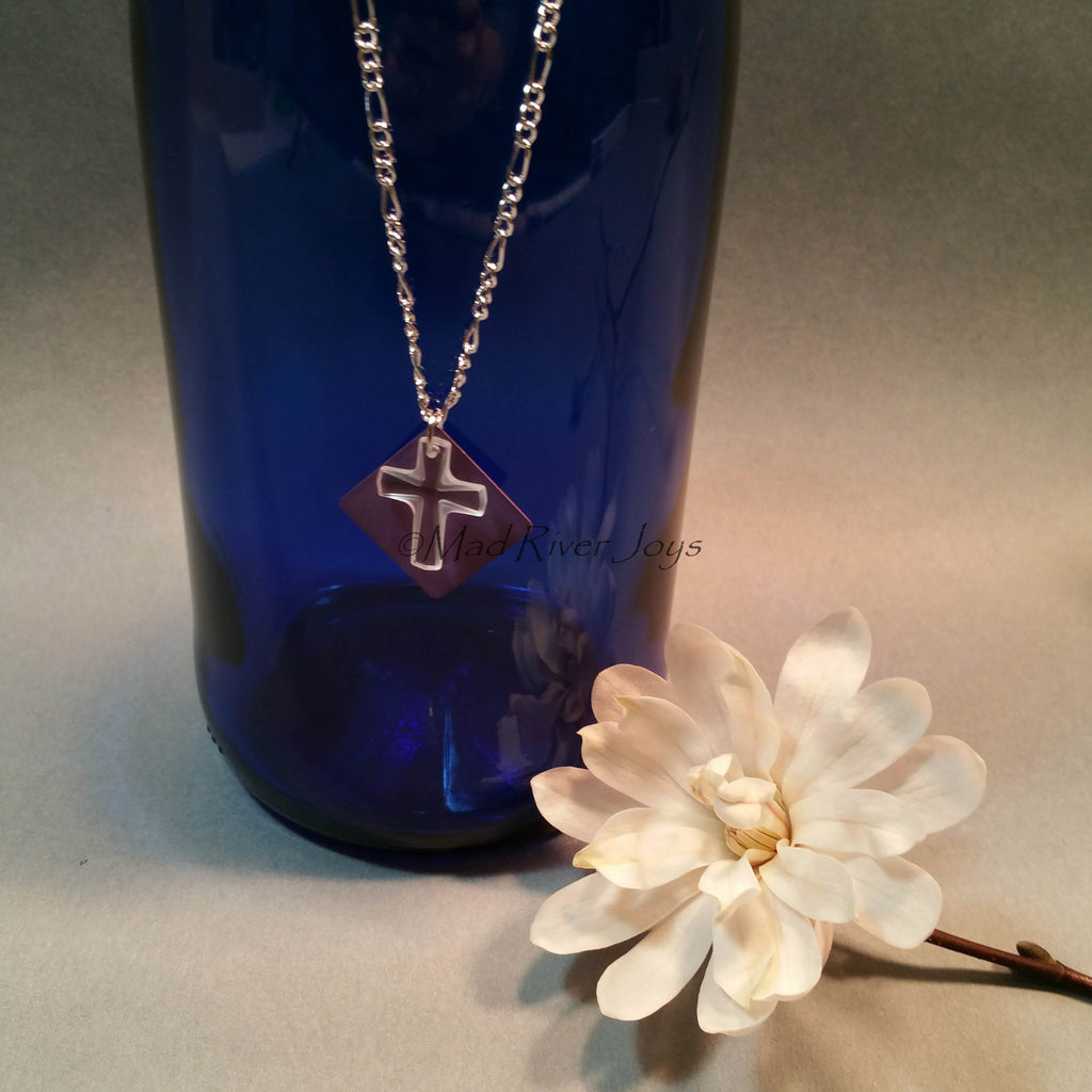 Necklace--Crystal Cross--Purple/Silver