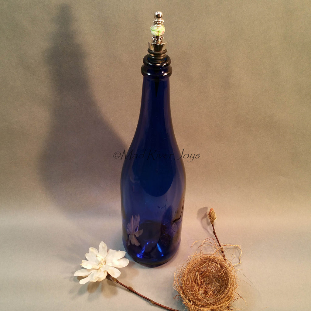 Bottle Stopper--Pink Flowers Glass Bead