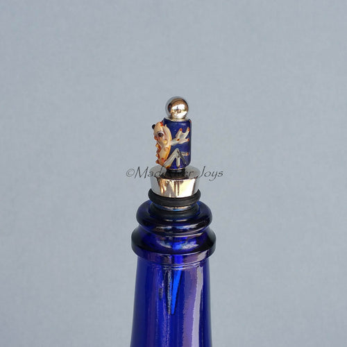 Bottle Stopper--Large Brown Lampwork Frog on Dark Blue Glass Bead