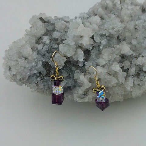 Earrings--Crystal Gifts--Purple on Gold
