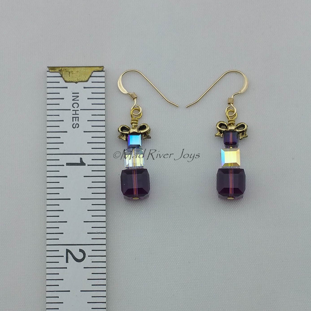Earrings--Crystal Gifts--Purple on Gold