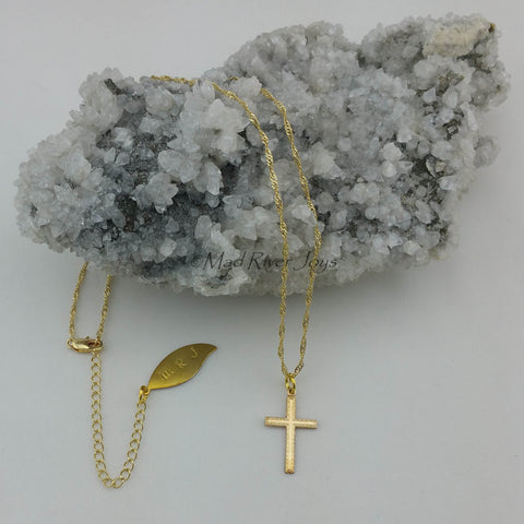Necklace--Cross--Textured Gold