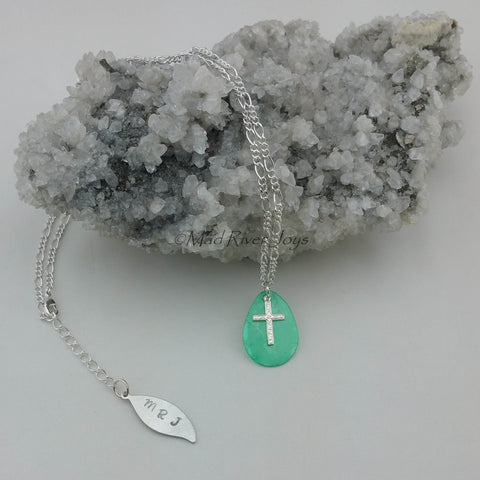 Necklace--Capiz Cross--Green/Silver