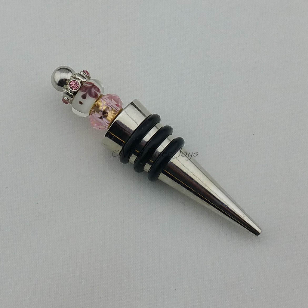 Bottle Stopper--Pink Butterfly Murano Glass Bead
