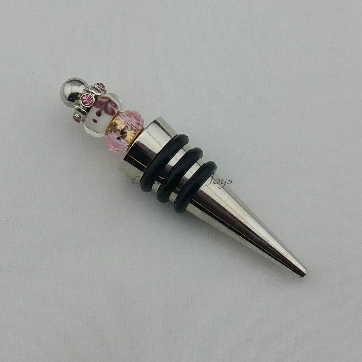 Bottle Stopper--Pink Butterfly Murano Glass Bead