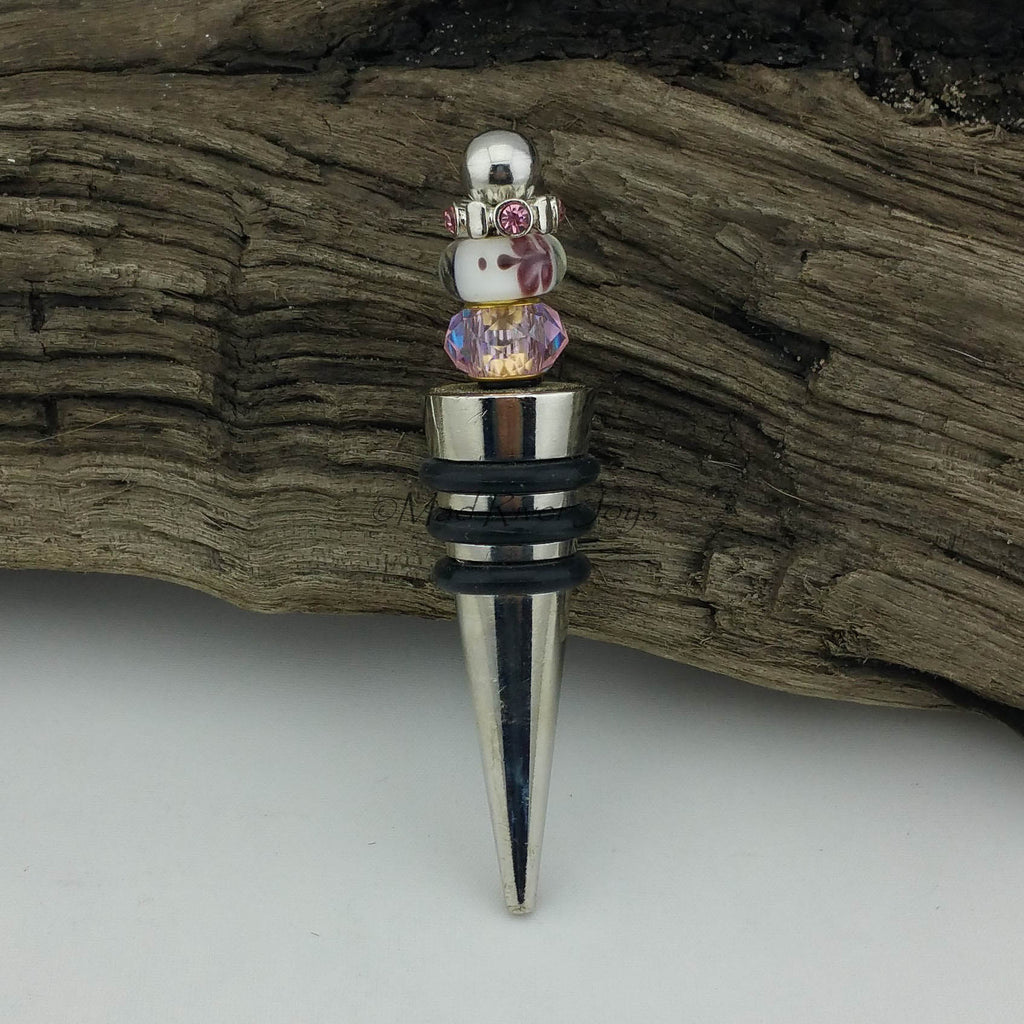 Bottle Stopper--Pink Butterfly Murano Glass Bead