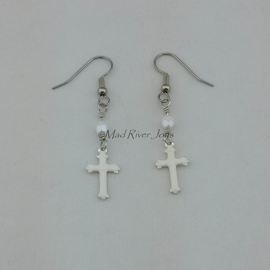 Earrings--Enamel Cross Dangles
