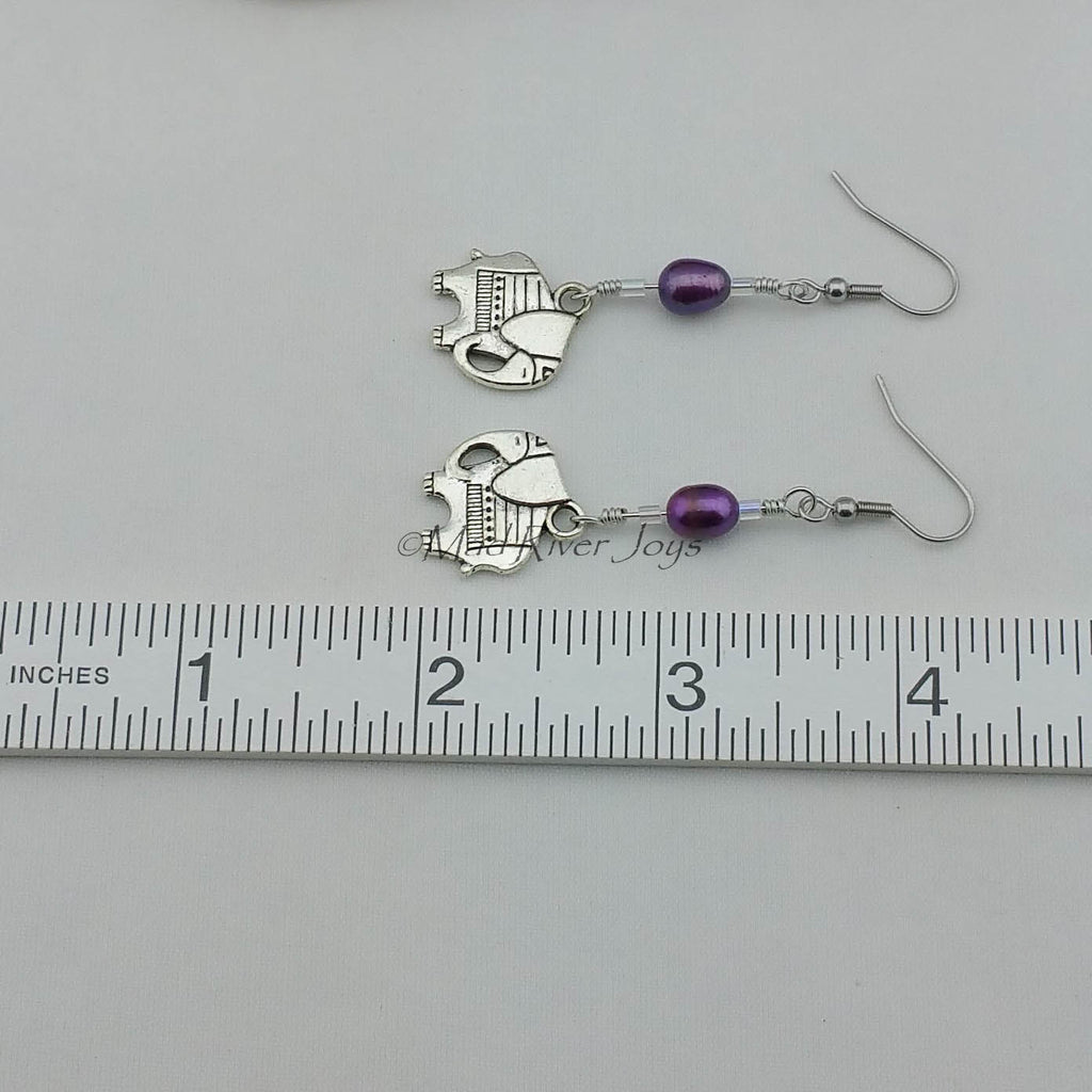 Earrings--Elephant with Freshwater Pearls