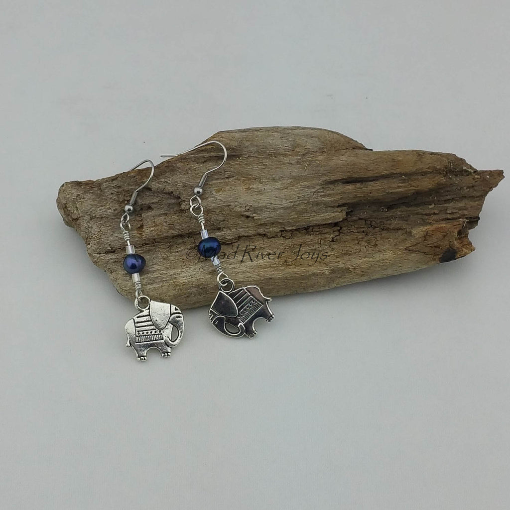 Earrings--Elephant with Freshwater Pearls